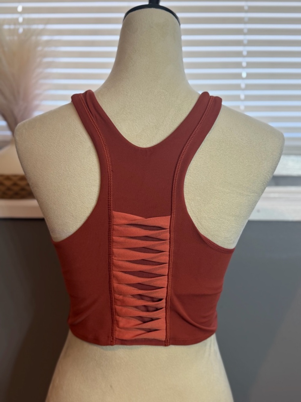Athleta Rust-Orange Cropped Mesh-Panel Tank - Picture 4 of 5